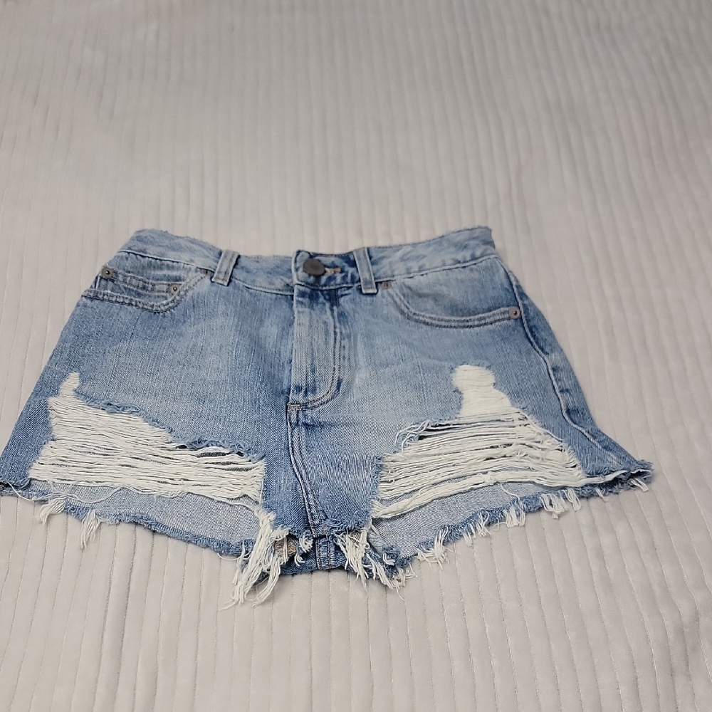 ASOS Curve Blue Distressed Jean Shorts